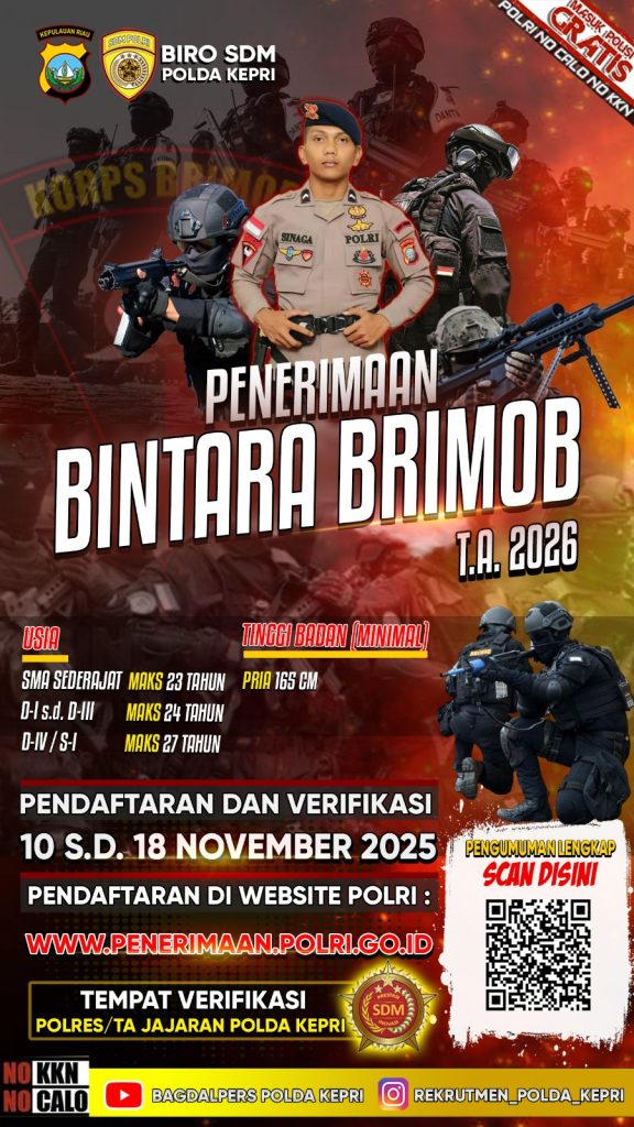 Lowongan kerja di Rekrutmen BINTARA BRIMOB POLRI Tahun Anggaran 2026 Terbaru 2025